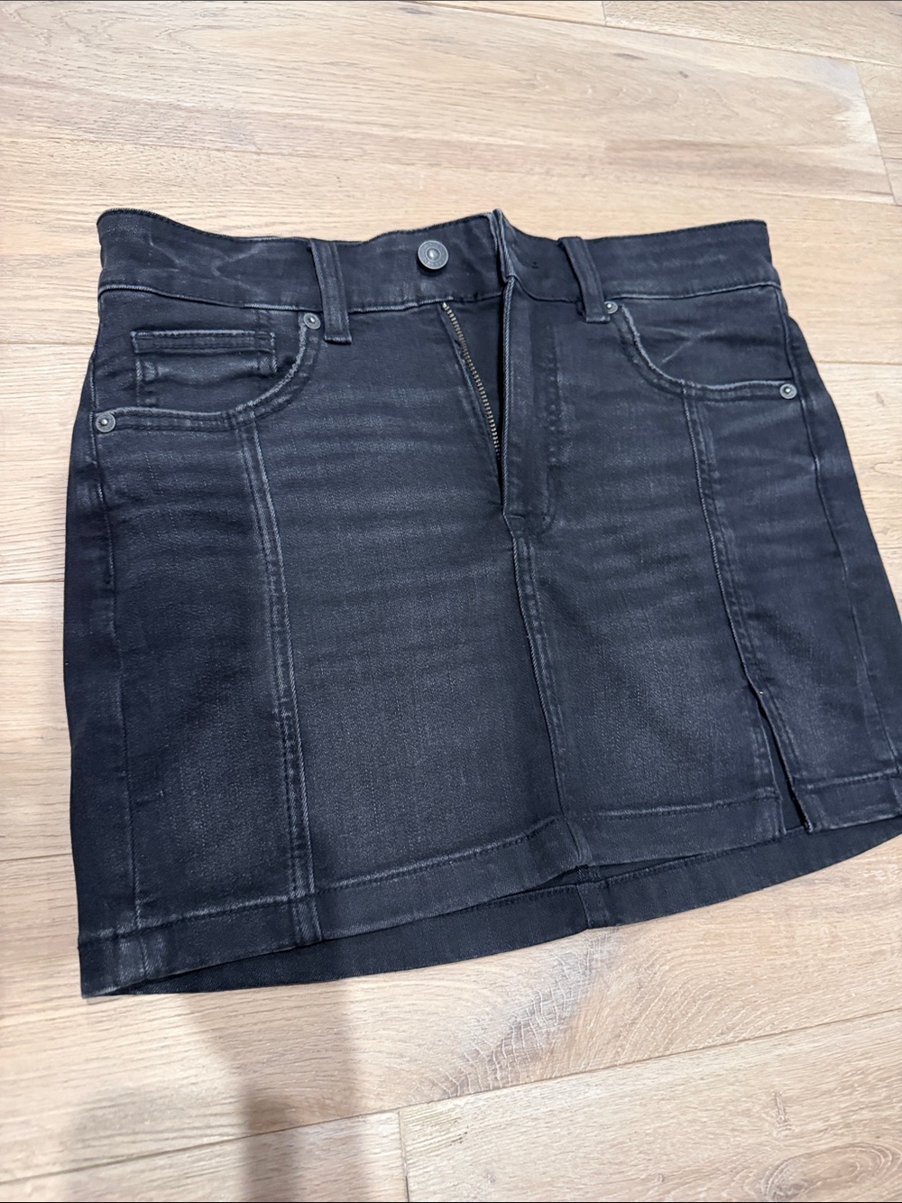American Eagle Outfitters Black Denim Mini Skirt with Front Zip
